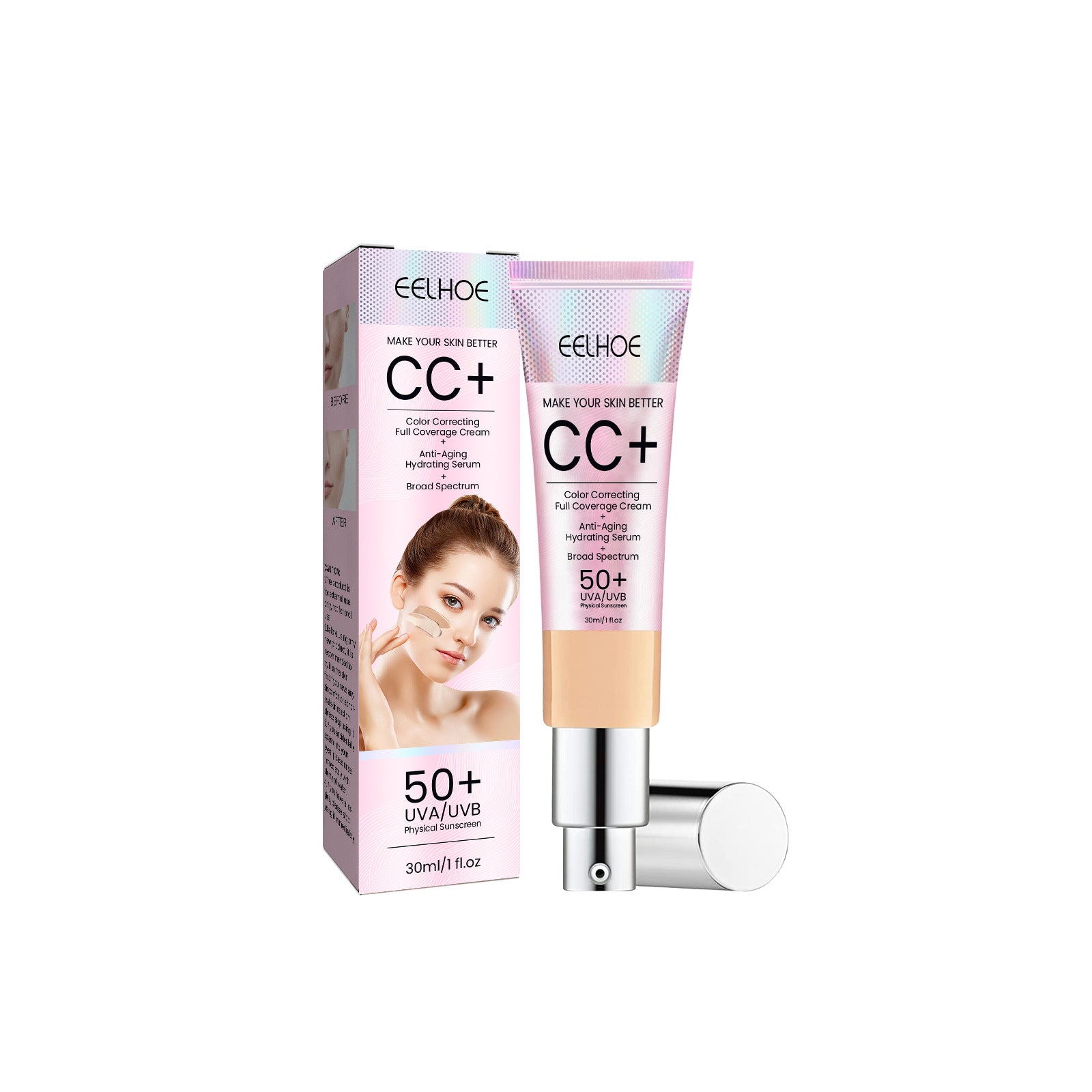 Eelhoe CC+ Cream Original – Full Coverage Color Correcting Foundation with SPF 50+ & Hydration